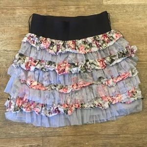 Grey/floral ruffle skirt